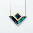 Marble Gold Triangle Necklace: Green/pink