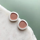 Silver Geometric Circle Stud Earrings: Pink