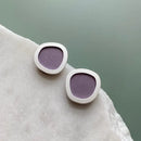 Silver Geometric Circle Stud Earrings: Lilac