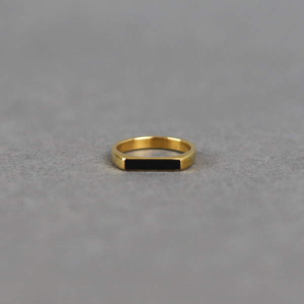 Gold Flat Black Stone Ring