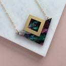 Marble Gold Triangle Necklace: Green/pink