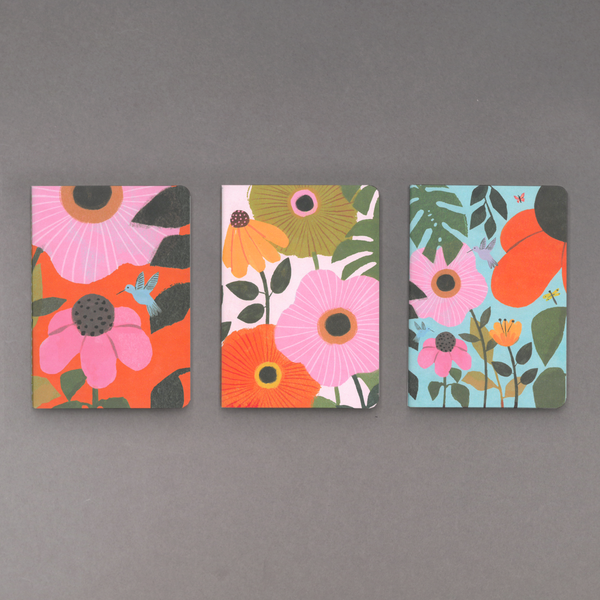 Pink Flower Notebooks Set of 3