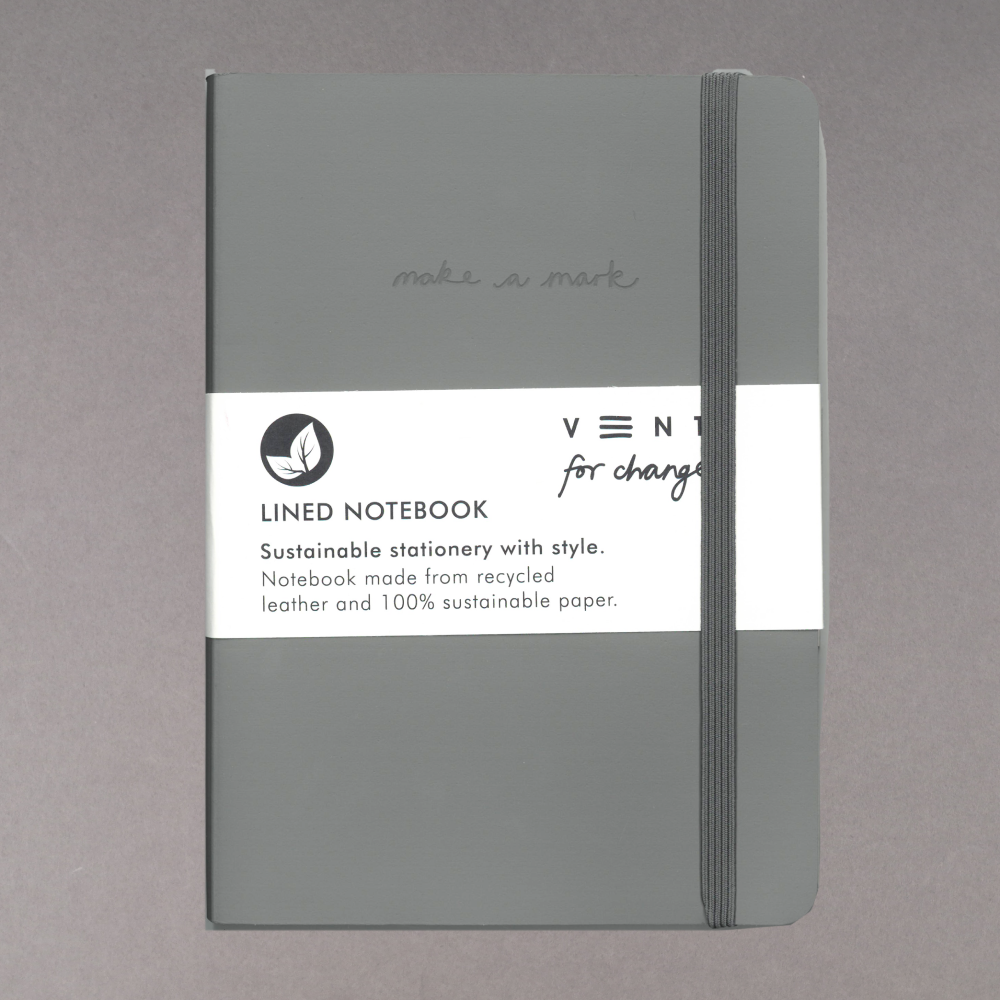 Grey Recycled Leather A5 Lined Notebook