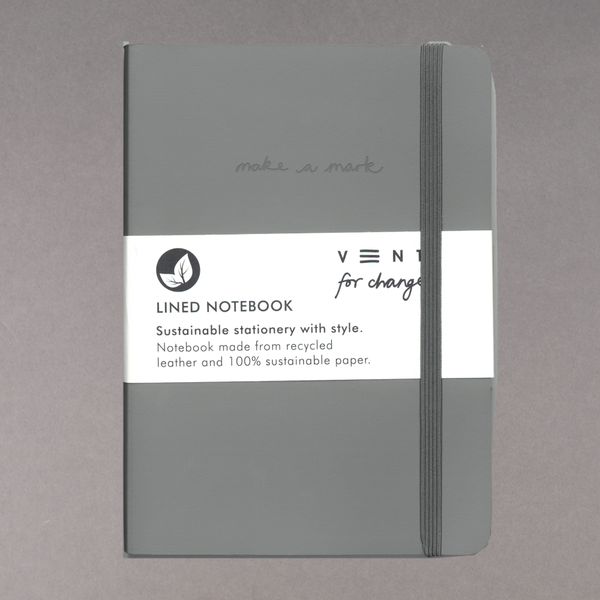 Grey Recycled Leather A5 Lined Notebook