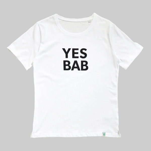 Yes Bab Adult White T-Shirt Black Text